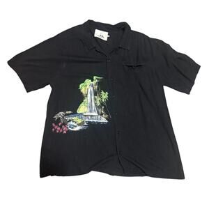 Jungles Black Waterfall Camp Shirt Modern Escapism Lyocell Button-Up (L)